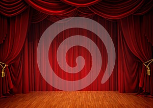 Stage with red curtain photo