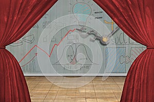 Stage with red curtains,3D illustration