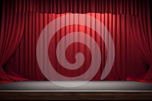 Stage with red curtains and spotlight. Background for presentation.