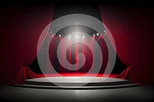 Stage with red curtains and spotlight. Background for presentation.