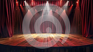 Stage With Red Curtains and Spotlights