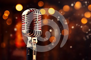 Stage setup Retro microphone with bokeh background for music performance