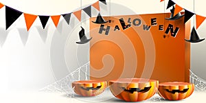 Stage Showcase geometric shape with halloween concept. Podium platform for product promo or discount