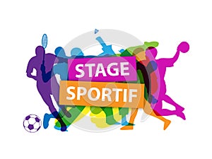 `Stage Sportif` banner with rainbow-colored sports silhouettes