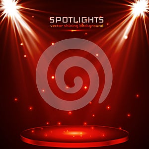 Stage spot lighting. magic light. red vector background