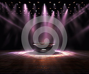 Stage Spotlight with Stage Podium Scene, Stage Spotlight on a Stage, Stage Background.