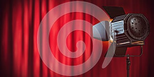 Stage or studio spotlight on red curtain background. Lighting equipment for Studio photography or videography