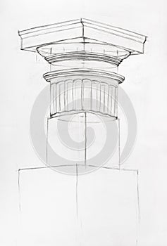 Stage of study drawing of Doric capital