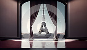 A stage template designed for a grand opening a main big object in background such as Eiffel Tower.