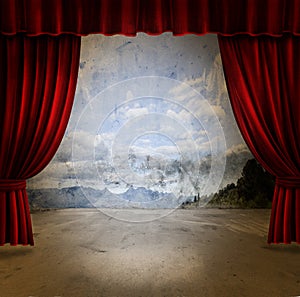 Stage and velvet curtains