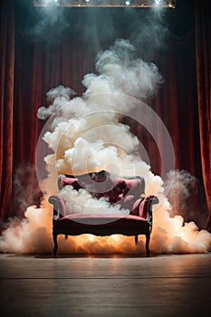 Stage white smoke spotlight background.