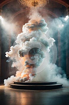 Stage white smoke spotlight background.