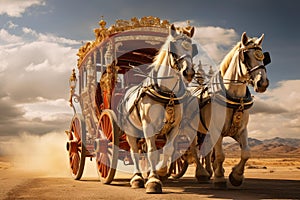 Stagecoach horses travel. Generate AI