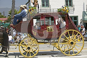 Stagecoach during opening day parade down State Street, Santa Barbara, CA, Old Spanish Days Fiesta, August 3-7, 2005