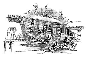 Stagecoach and Prairie Schooner, vintage illustration