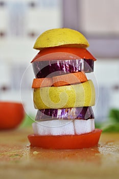 Staged sliced vegetables on  the table