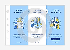 Stages of adulthood onboarding vector template