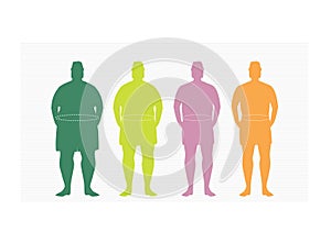 Stages of silhuette man on the way to lose weight,Vector illustrations