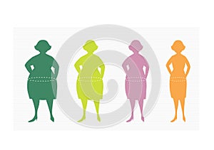 Stages of silhuette woman on the way to lose weight,Vector illustrations