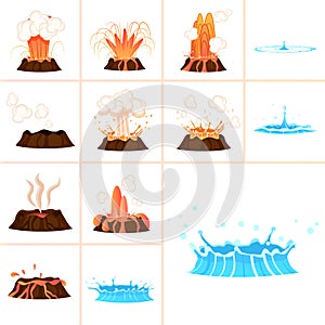 Stages of Volcanic Eruption and Water Splash Set