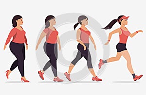 Stages of woman on the way to lose weight,Vector illustrations.