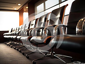 Staggered chairs in modern conference room