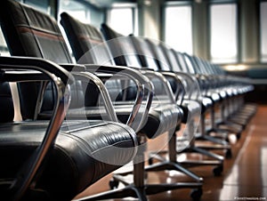 Staggered chairs in modern conference room