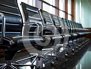 Staggered chairs in modern conference room