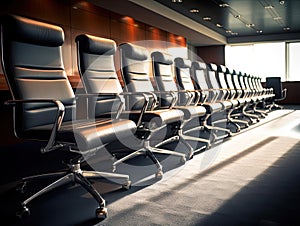 Staggered chairs in modern conference room