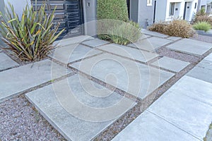 Staggered concrete pavers outside the house at San Francisco, California