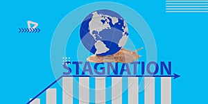 Stagnation of the world economy, economic crisis, recession. The snail with the symbolic Earth crawls on the chart with