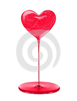 Stain of nail polish in the form of heart with flow isolated