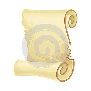 Stained and Aged Papyrus Scroll or Curved Manuscript Vector Illustration