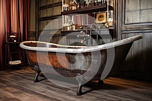 stained antique clawfoot bathtub with rustic vibe