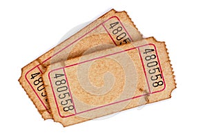 Blank old torn tickets isolated white background