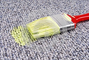 Stained carpet with paint brush