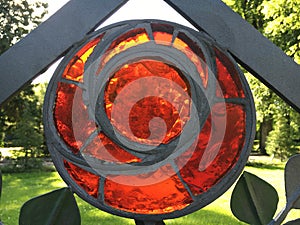 Stained and decorative glass on tombstones at Feldli Cemetery in Saint Gallen Bunt- und Zierglas auf Grabsteinen auf dem Friedhof