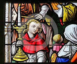 Stained Glass - Altar Boy and Candelabrum