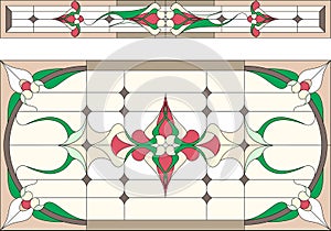 Stained glass in Art Deco style / Abstract floral, Tiffany technique. Vector.