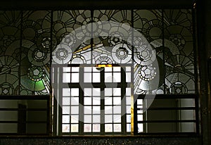 Stained glass art deco style buffet St Quentin station,