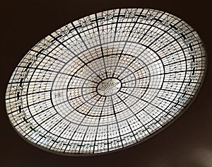 Stained glass backlight dome in the ceiling of a hotel in Mexico