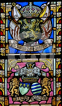 Stained Glass - Belgian Lion and Flags of WWI Allies