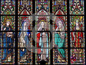 Stained Glass in Brussels Sablon Church - Catholic Saints