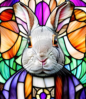 Stained glass bunny portrait.