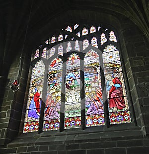 A Stained Glass Cathedral Window Nativity Scene