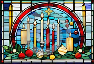 Stained Glass. Christmas card background. AI