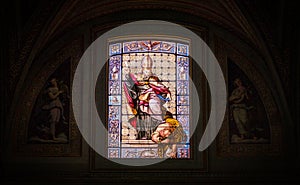 Stained glass in the Church of Sant`Agostino in Rome, Italy. photo