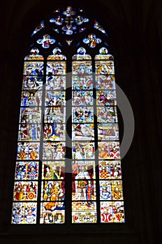 Stained glass church window depicting Pentecost in the Dom of Cologne, Germany