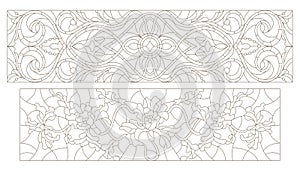 Stained glass contour kit with abstract swirls and flowers , horizontal orientation