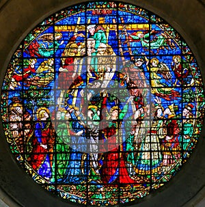 Stained Glass depicting Jesus taken from the Cross